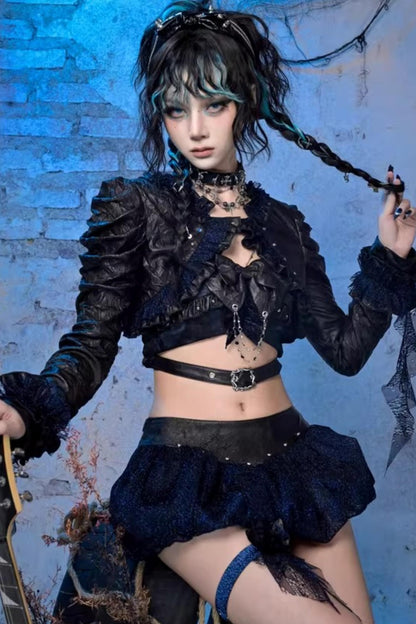 Rock-Set mit glitzernden Spitzenblumen