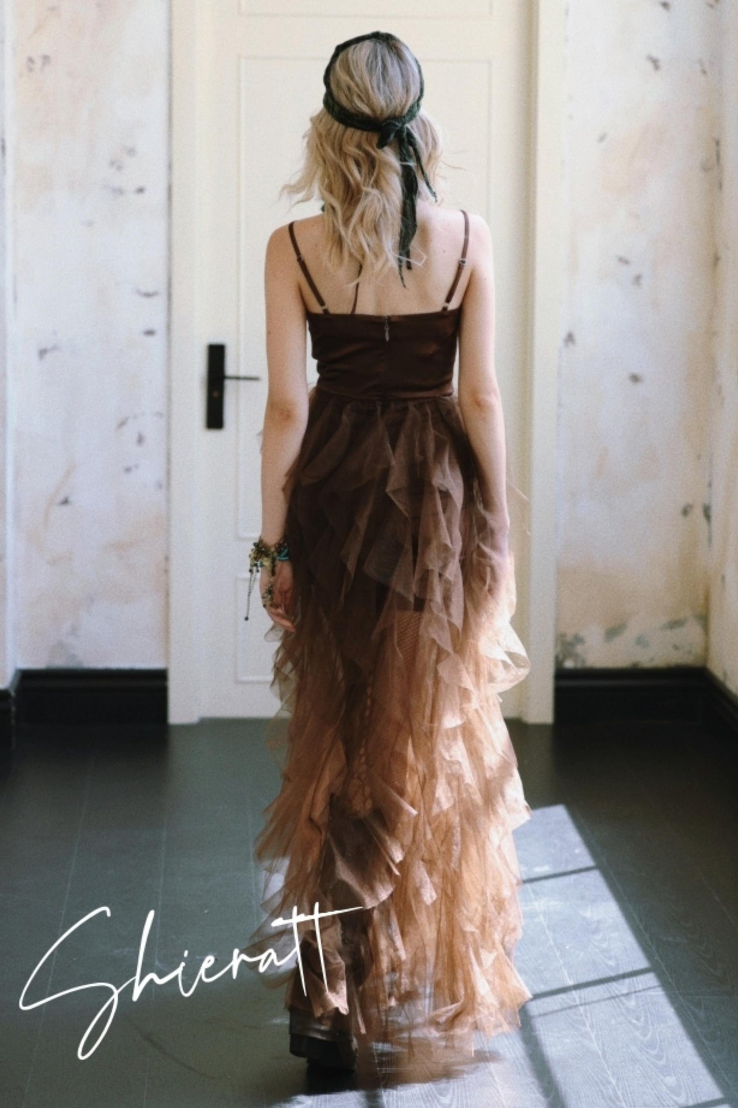 Chocolate Satin Halter Dress