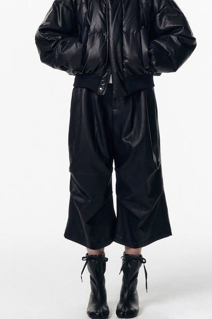 Irregular Pleated Leather Pants