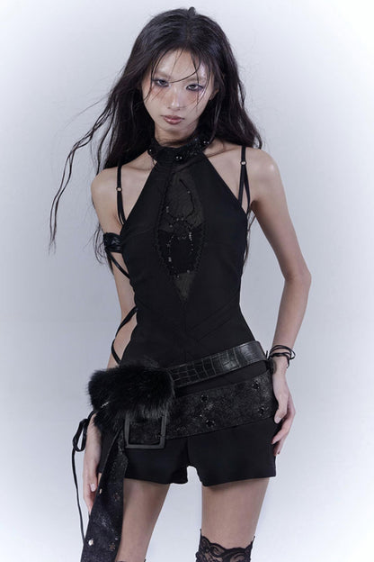 Black Pearl Bodiless Rhinestone Jumpsuit Set-Up