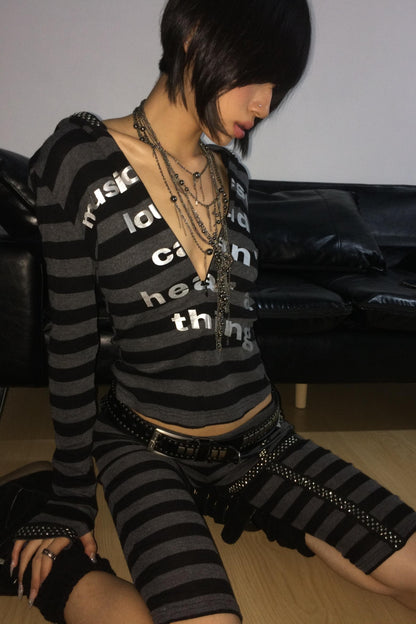 Rivet Striped Top And Shorts Set-Up