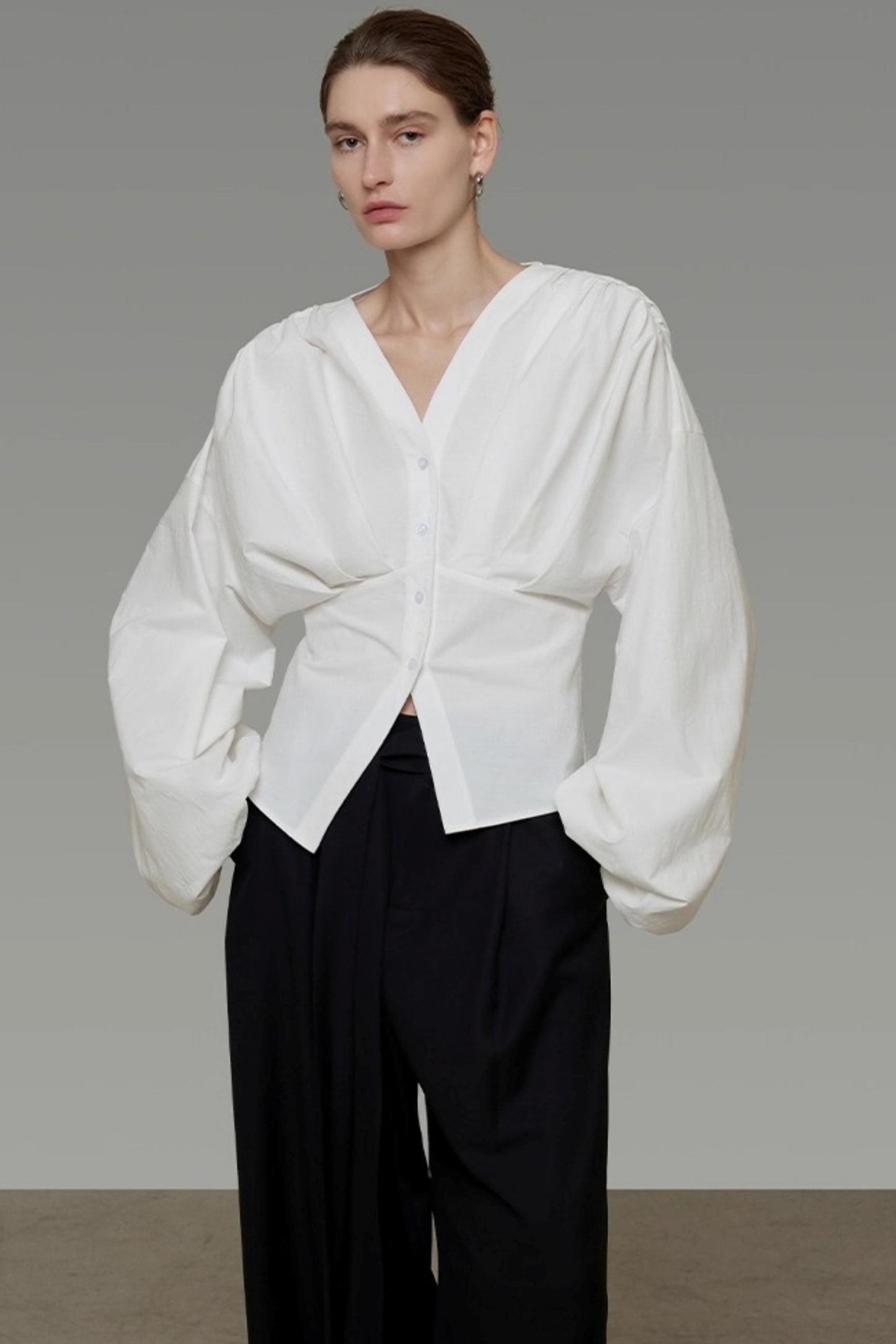 Waist Cinching Silhouette V-Neck Top