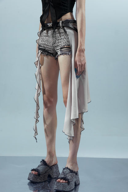 Leopard Denim Patchwork Shorts