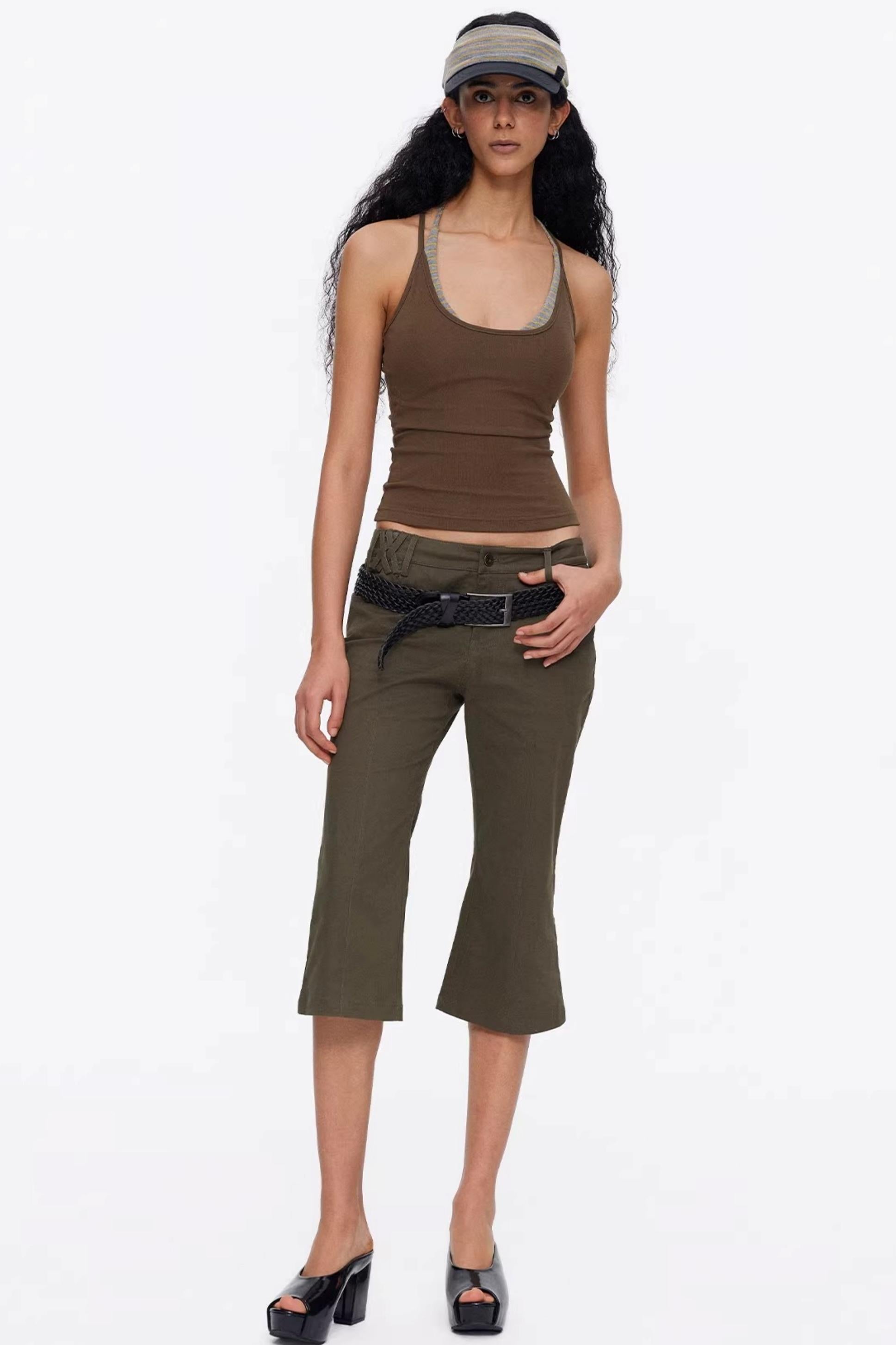 Earth tone brown coffee ribbed tank top