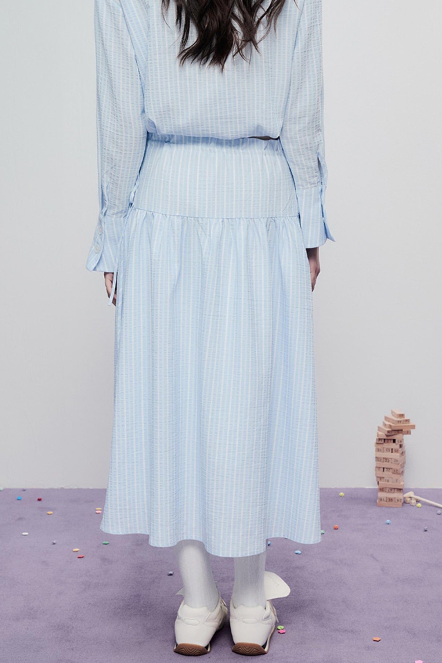 Airy Stripe Two Piece Skirt Set-Up