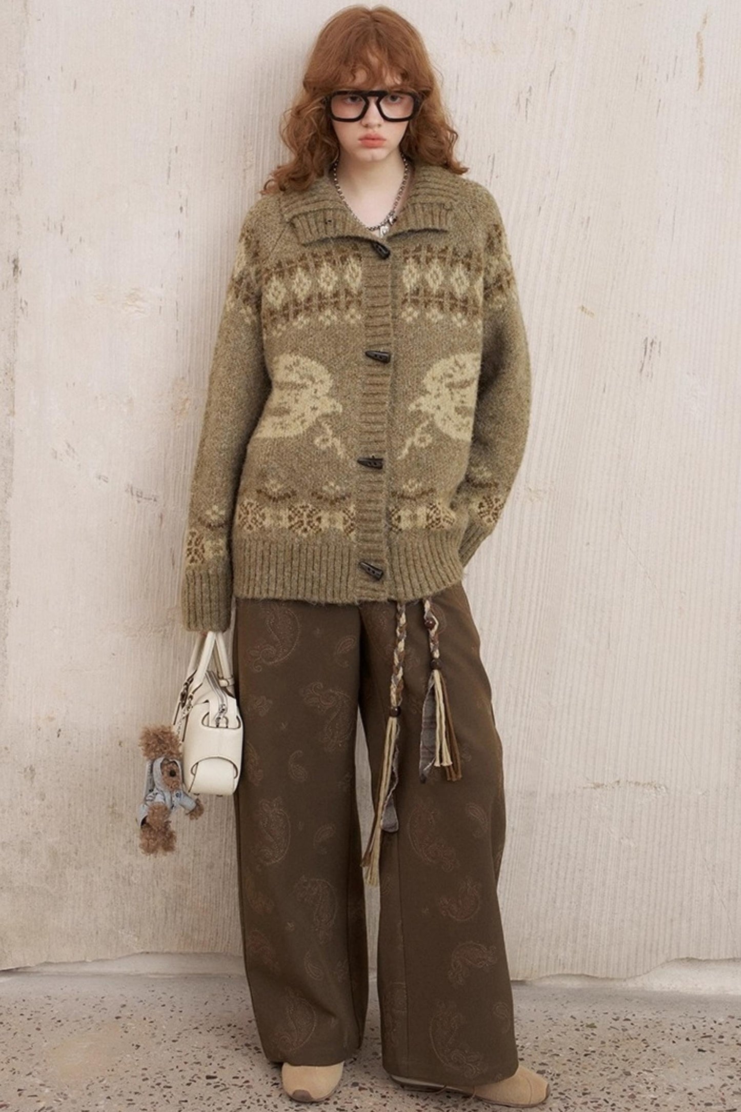 Bird Horn Buckle Loose Warm Cardigan