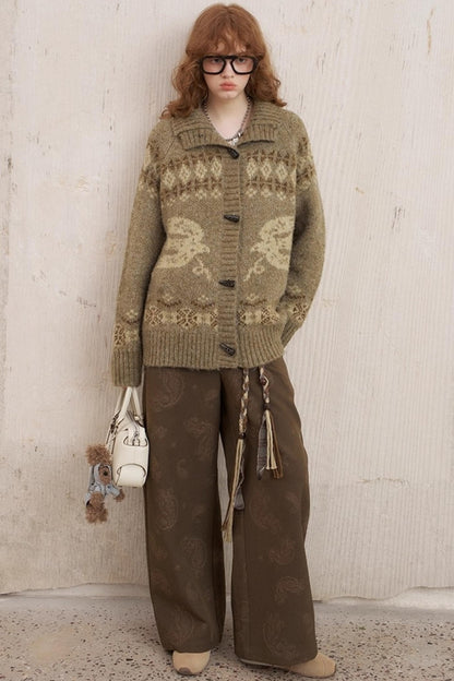 Bird Horn Buckle Loose Warm Cardigan