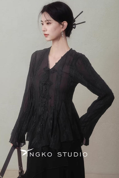 Misty Black New Chinese Top