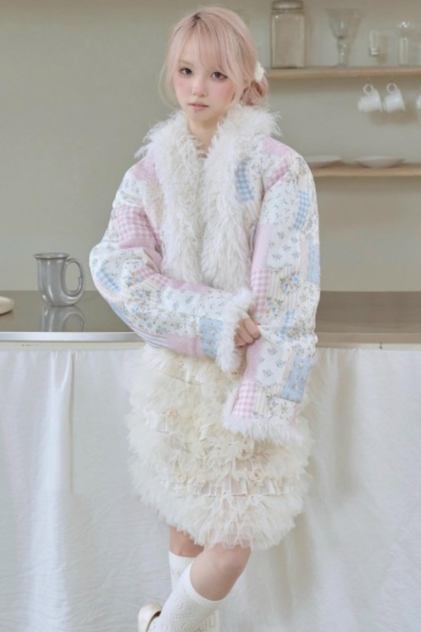 Sweet Floral Patchwork Fur Jacket