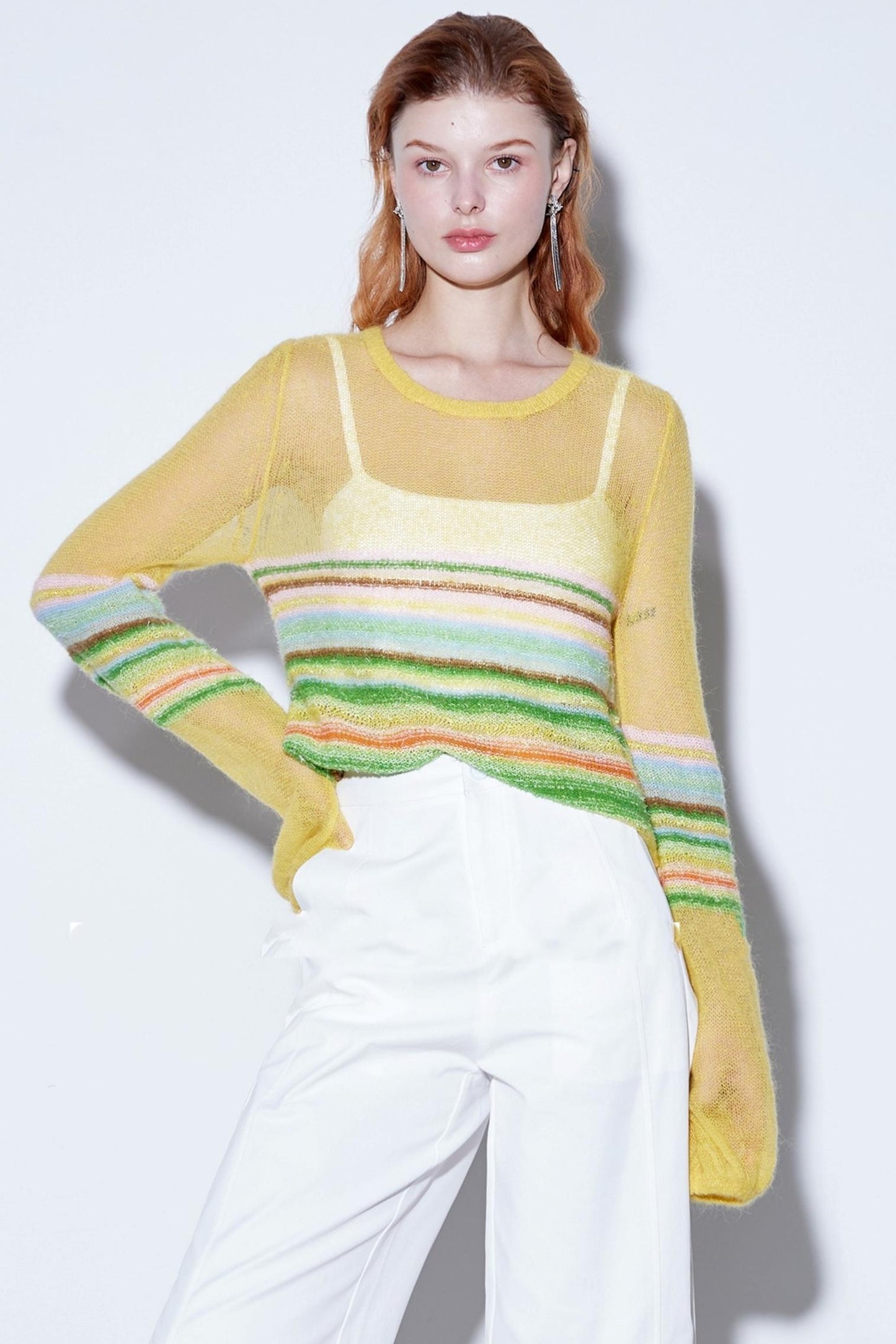 Mohair Silky Wool Rainbow Lantern Sleeve Sweater