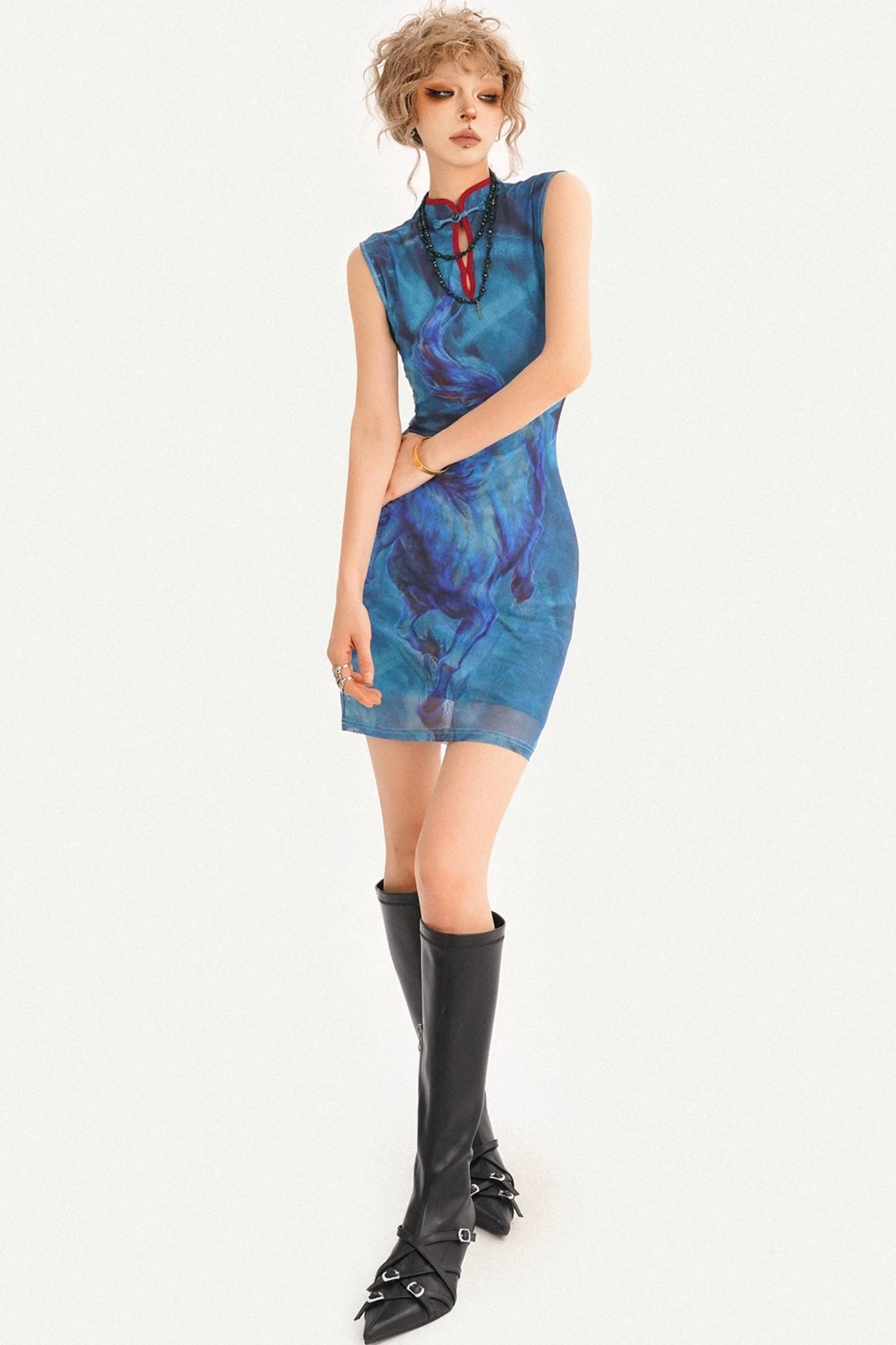 Robe queue de poisson réversible à motif peinture à l’huile