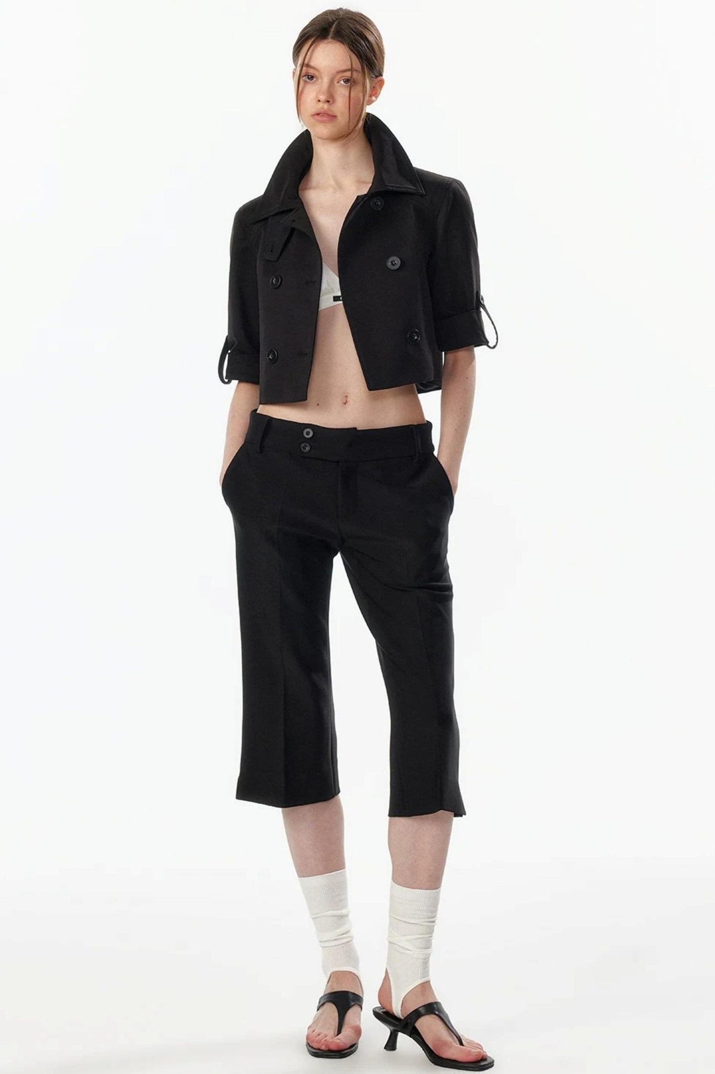 Cropped Convertible Collar Top