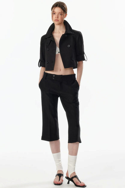 Cropped Convertible Collar Top