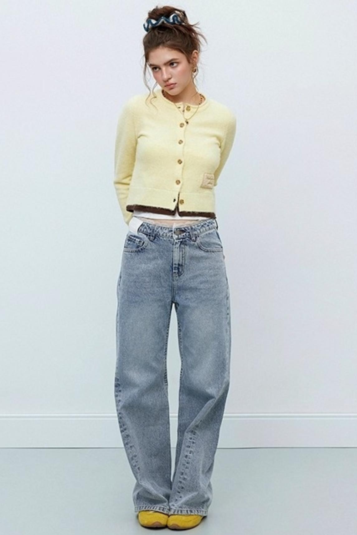 Monogram Patch Crew Neck Fleece Cardigan