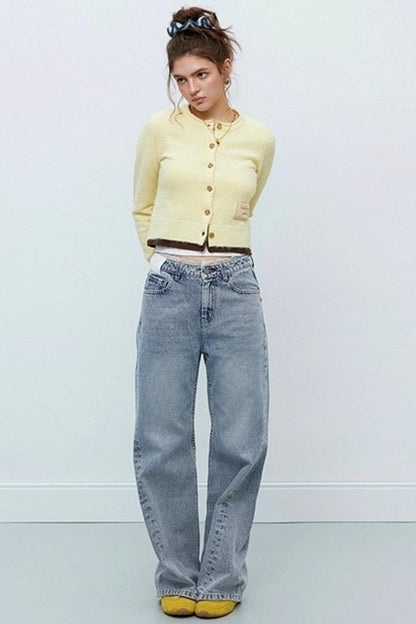 Monogram Patch Crew Neck Fleece Cardigan