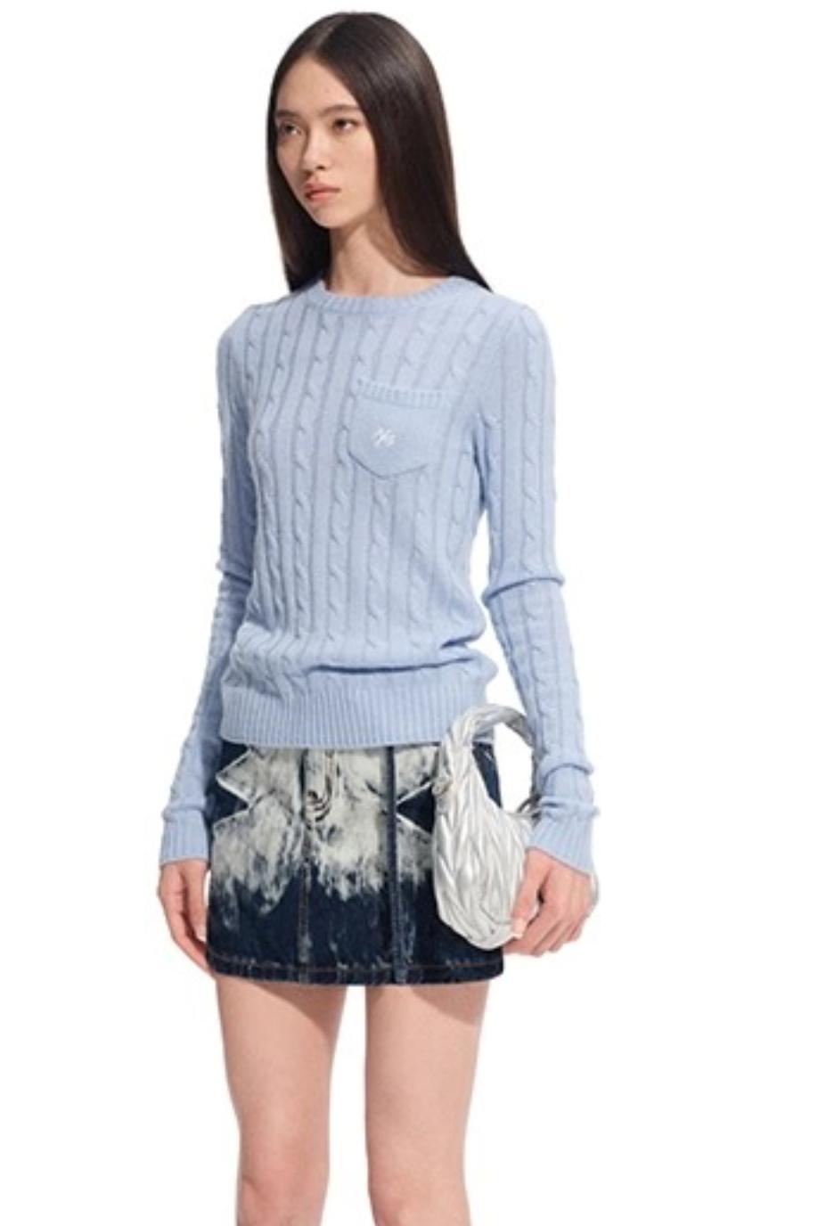 Cashmere Wool Cable Knit Top
