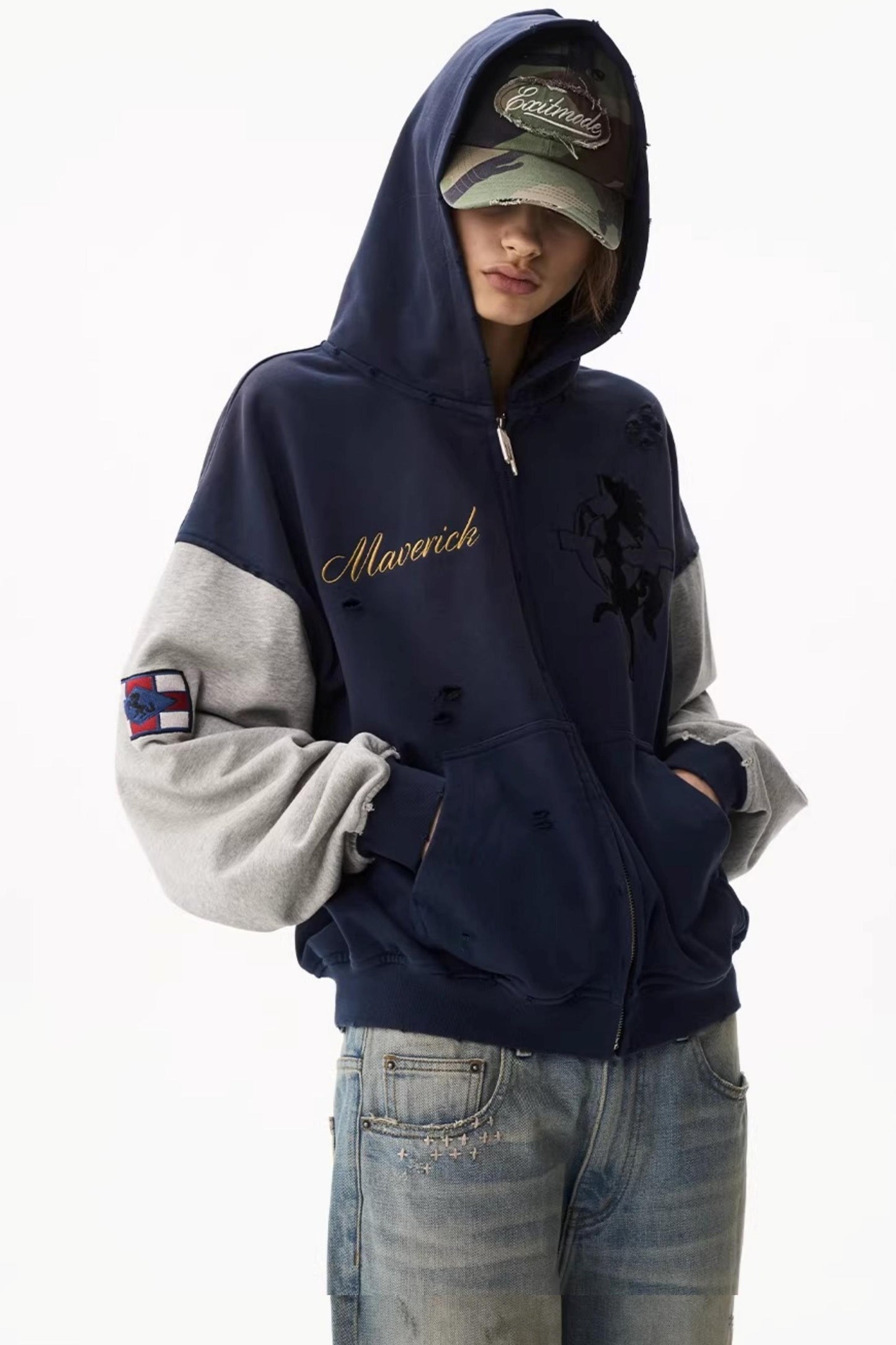 Patchwork Color-Blocked Sweatshirt Jacket