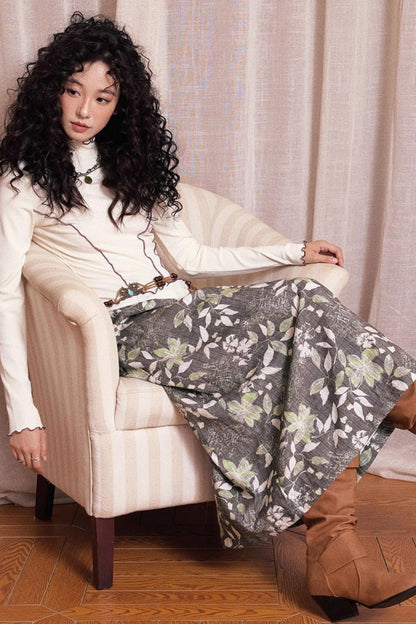 Resting Gray Brushed Mid-length Skirt
