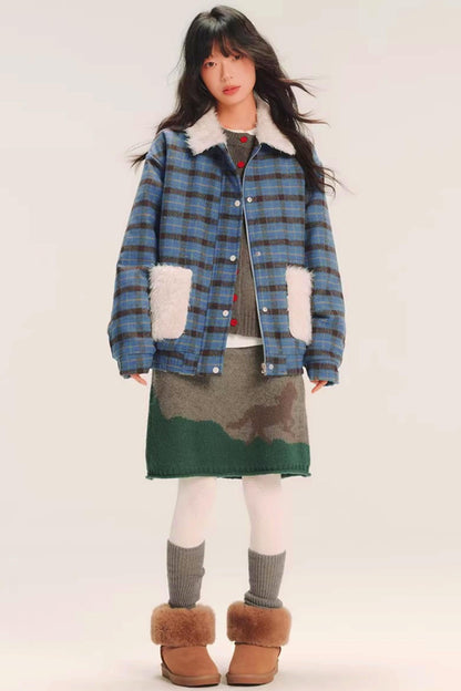 Color-Block Wool Knitted Skirt