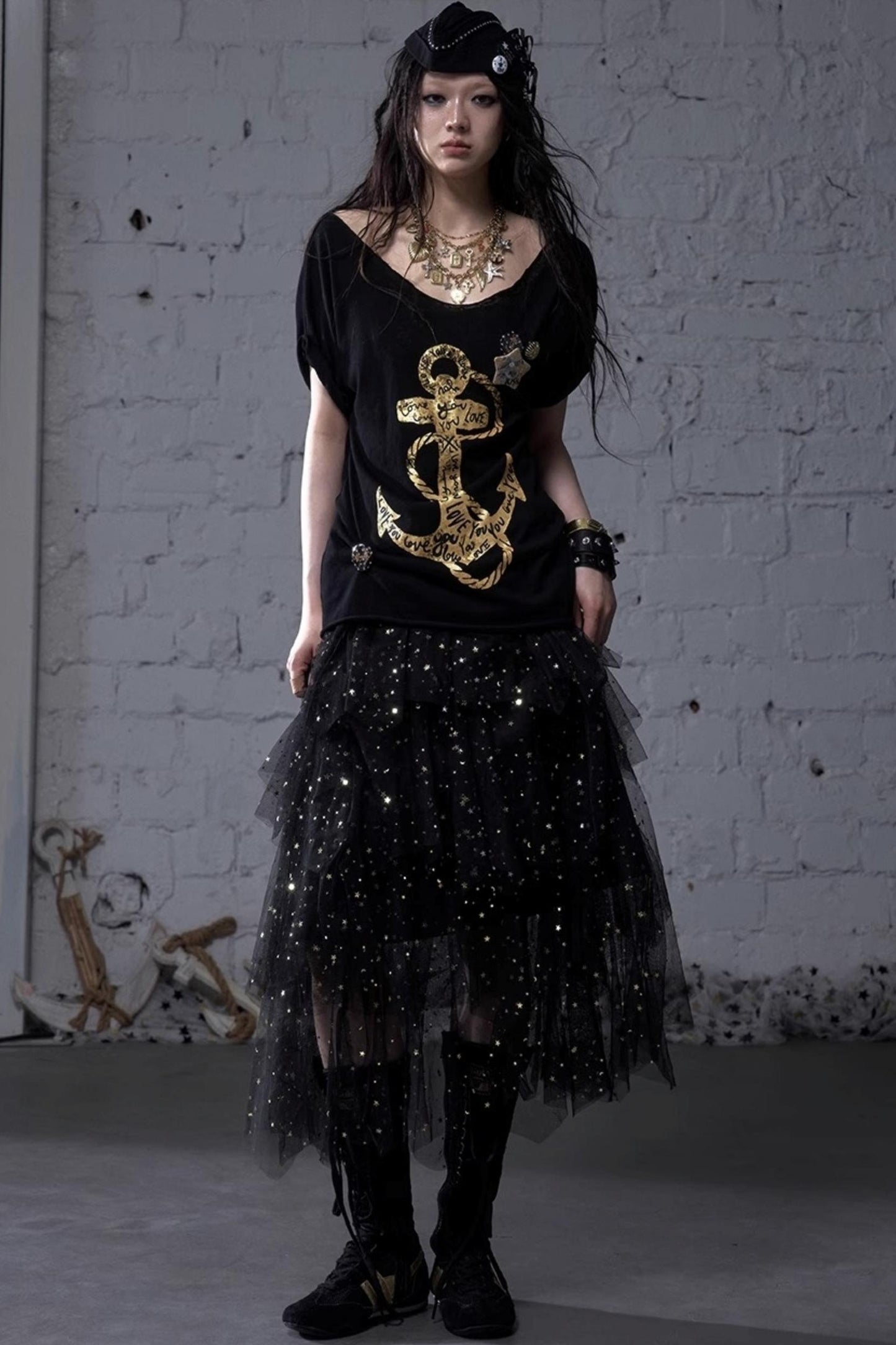 Fairycore Star Tiered Mesh Skirt