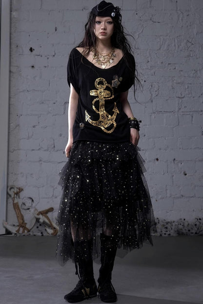 Fairycore Star Tiered Mesh Skirt