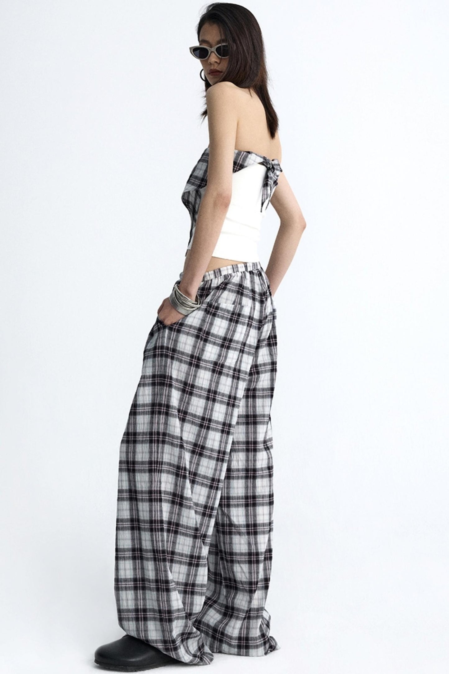 Plaid Wide-Leg Pants