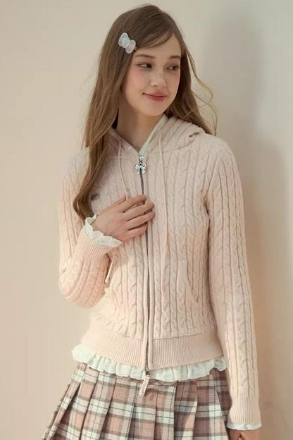 Fur Collar Detachable Knit Jacket