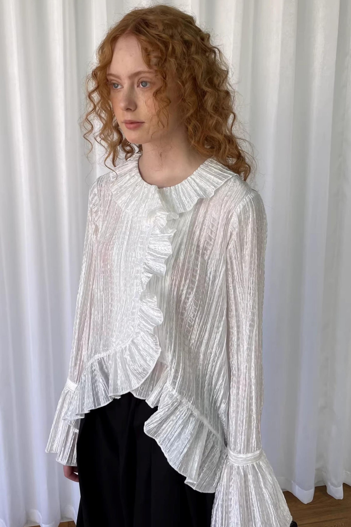 White Lace Ruffled Shirt