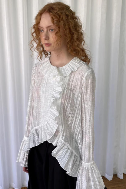 White Lace Ruffled Shirt