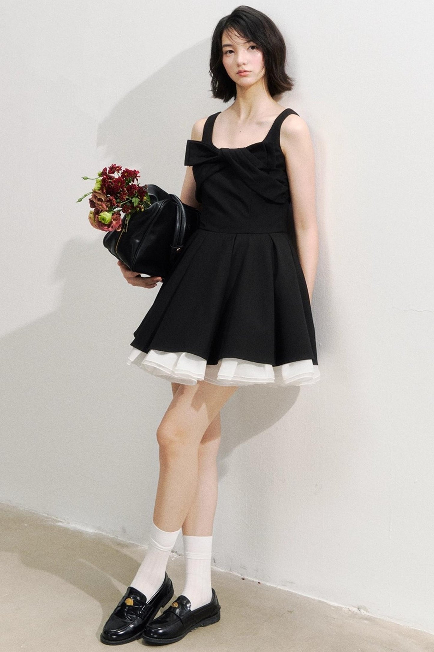 Black Bow Puffy Dress