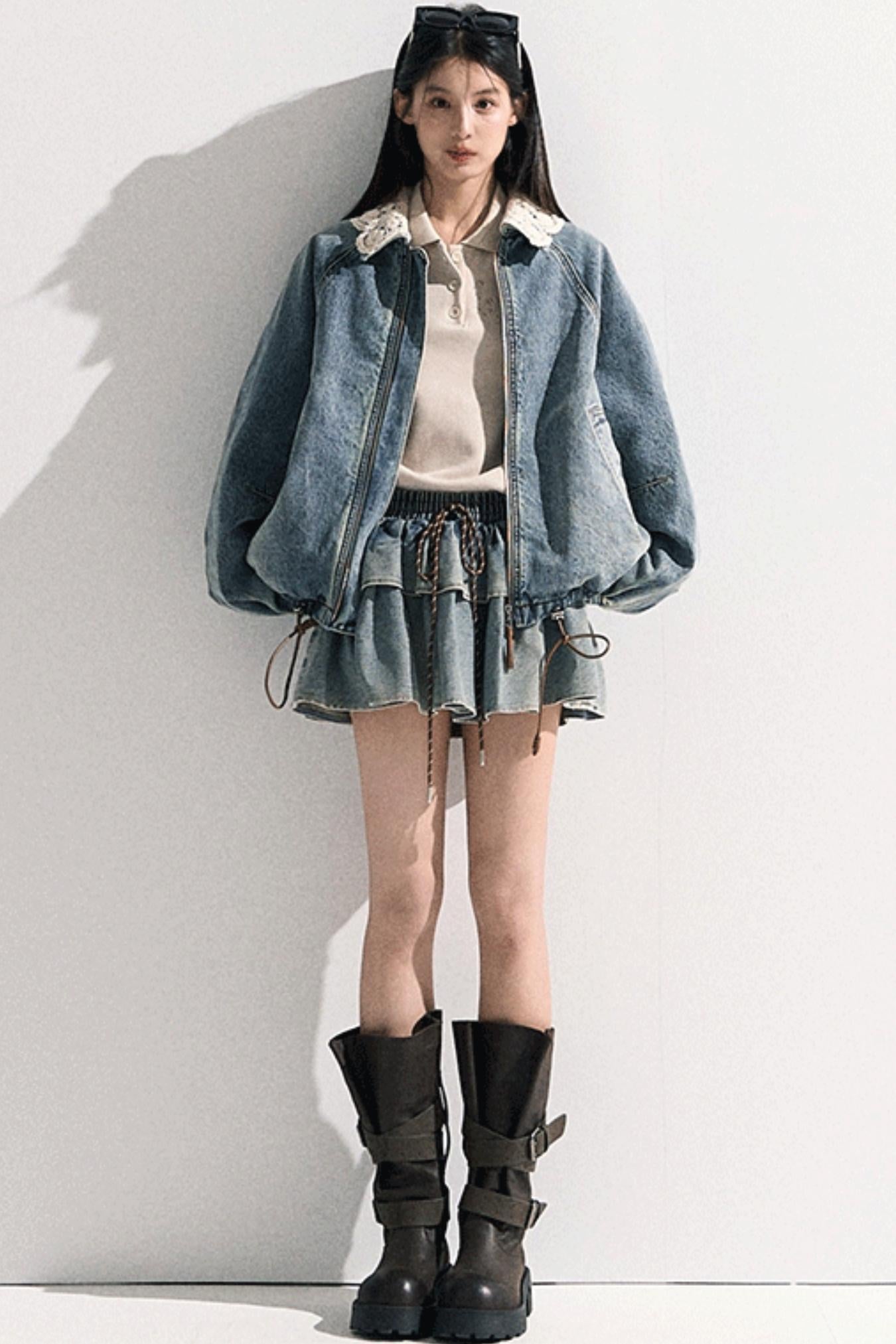 Vintage Crochet Denim Jacket Set-Up