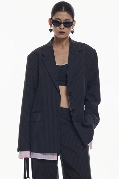 Striped Patchwork Blazer Jacket