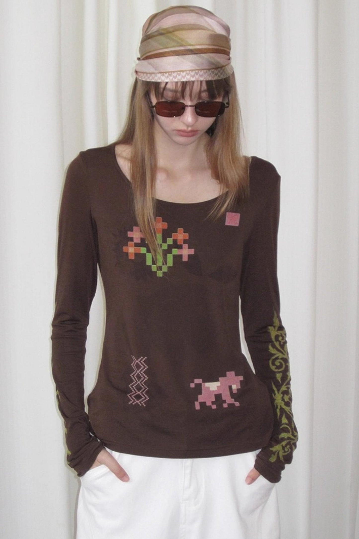 Vintage Printed U-Neck Slim T-Shirt