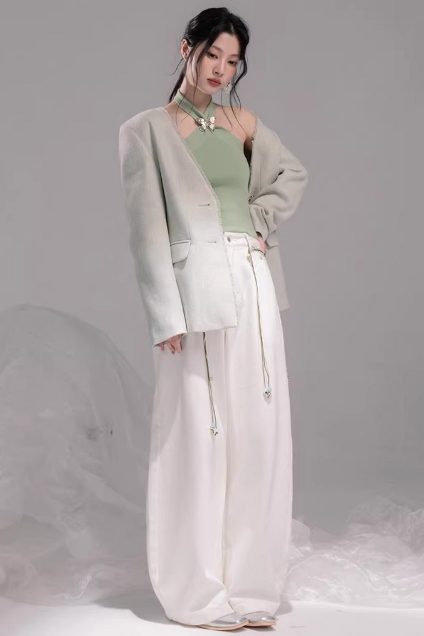 BellaModa Teal Green Hemp Blazer Set