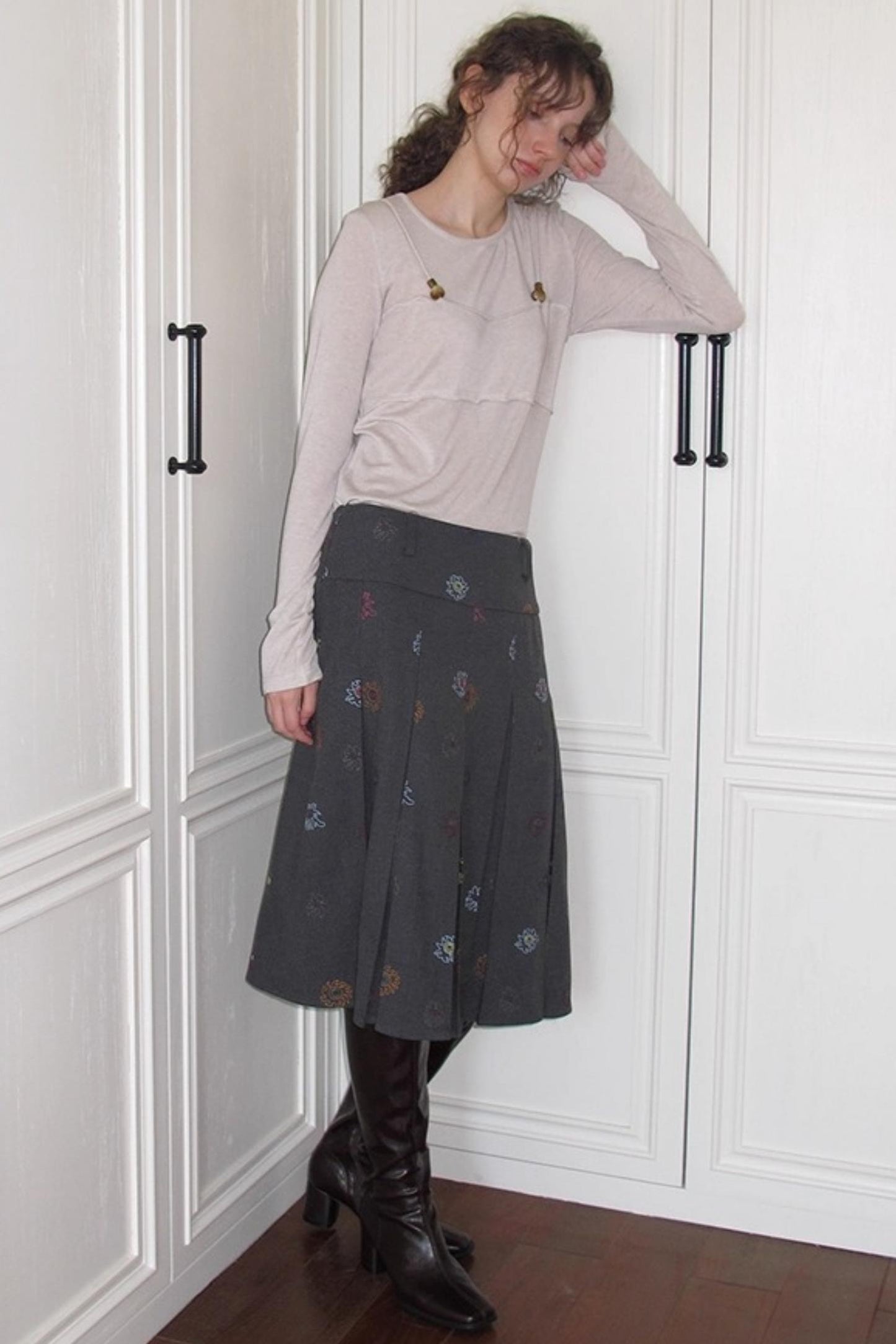 Needle Wool Vest Skirt Set-Up