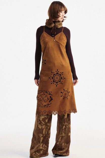 Brown Floral Jacquard Pants