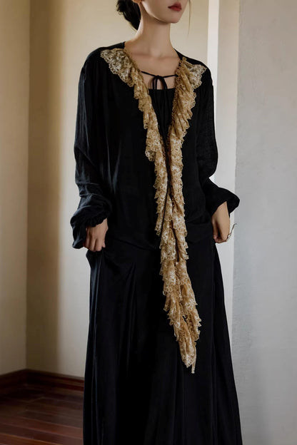 Plant-Dyed Lace Sleeve Shirt Set-Up