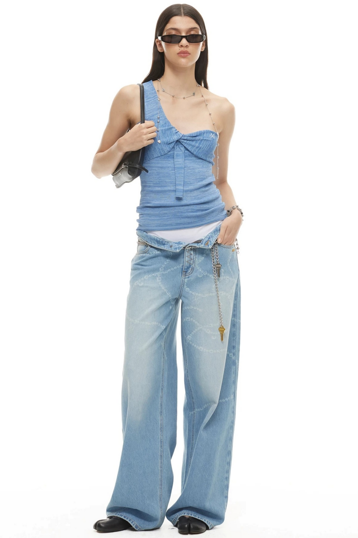 Wide-Leg Diamond Chain Jeans