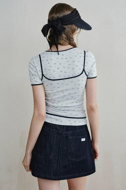 Lace-Trimmed Blueberry Two-Piece Set
