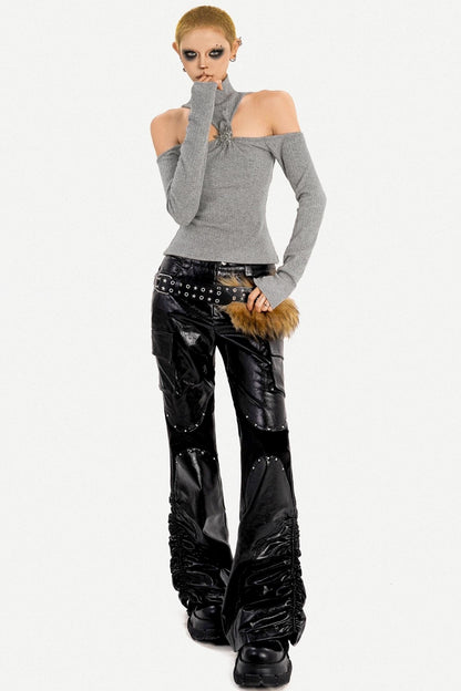 Black Off-Shoulder Halter Top