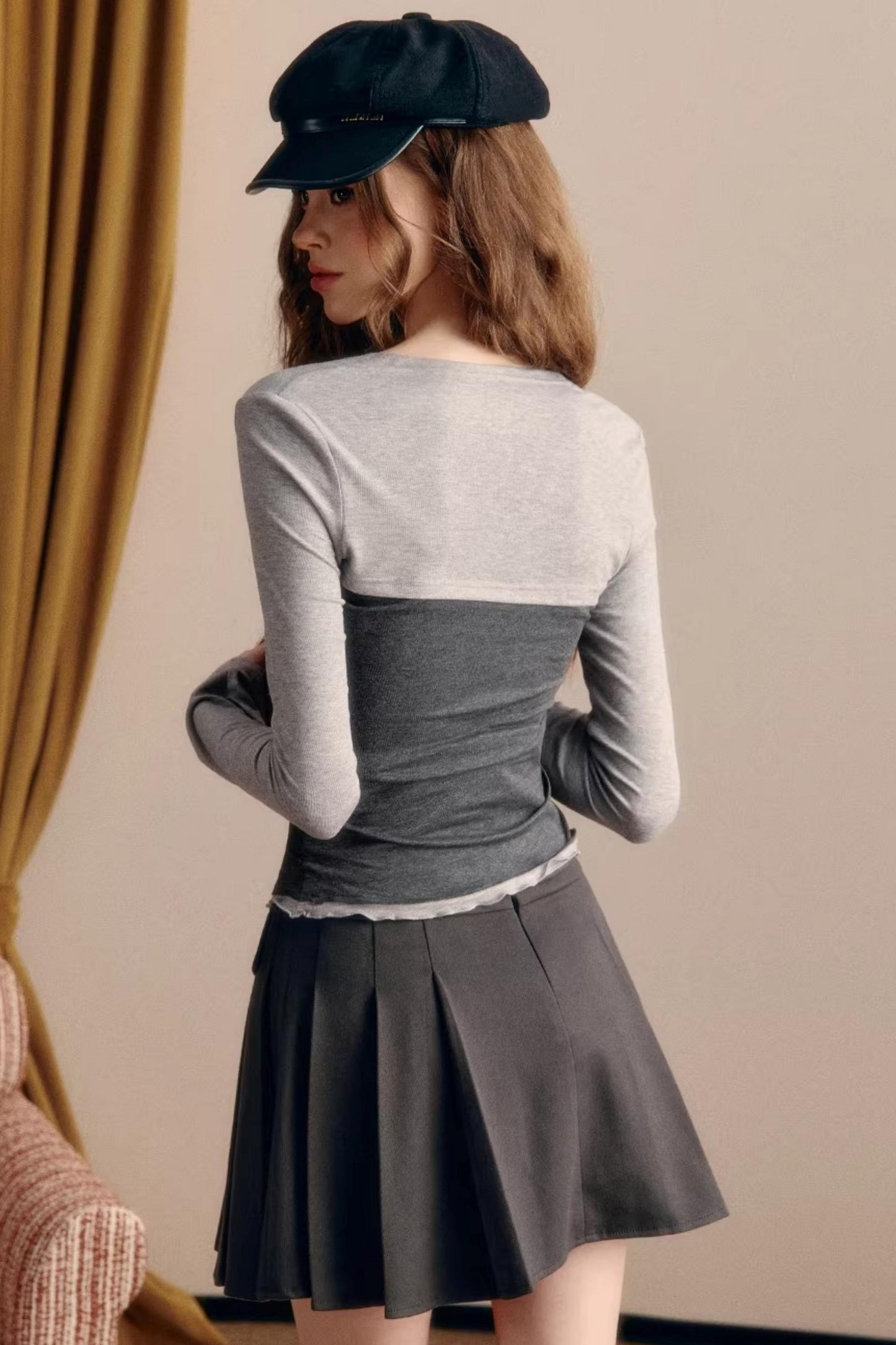 Color-Block Square Neck Blouse