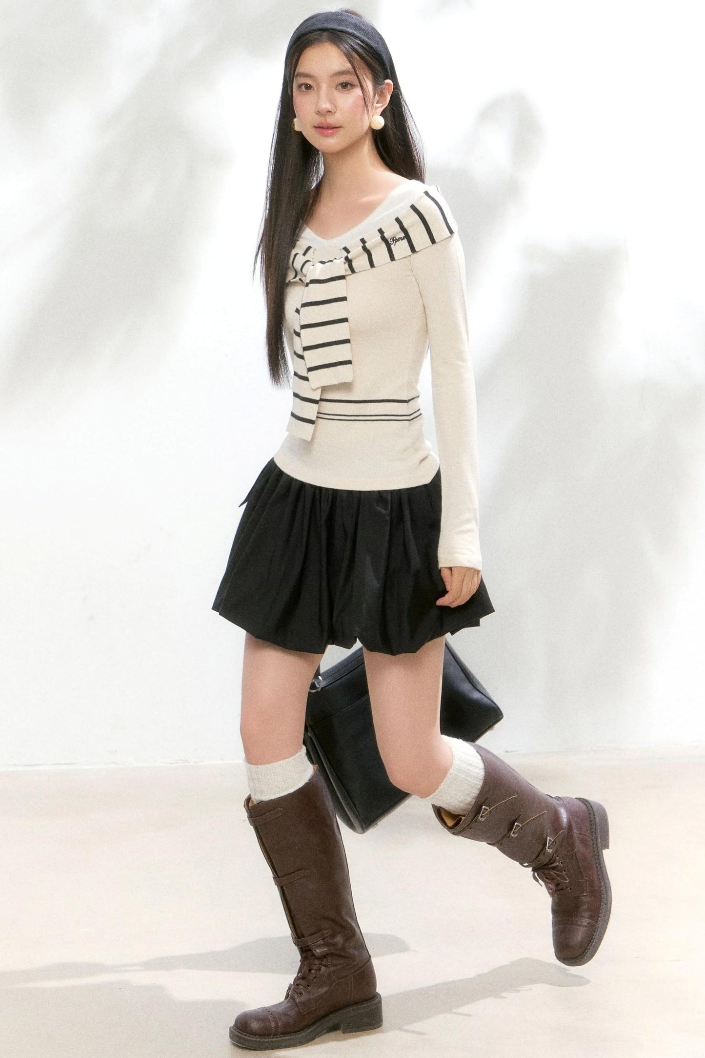 Striped Autumn Knitwear Top Set-Up