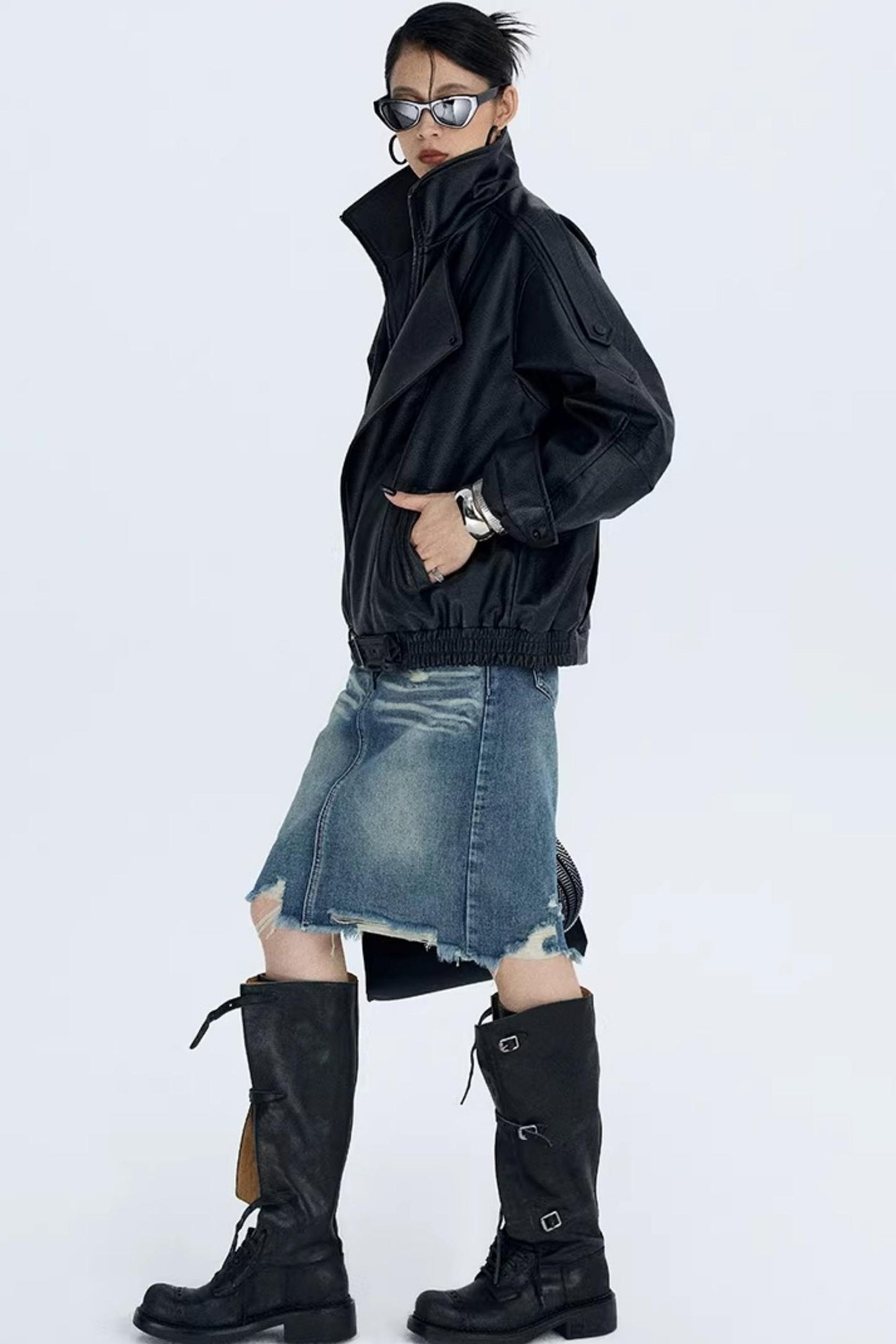 Retro Lychee Pattern Leather Jacket