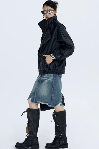 Retro Lychee Pattern Leather Jacket