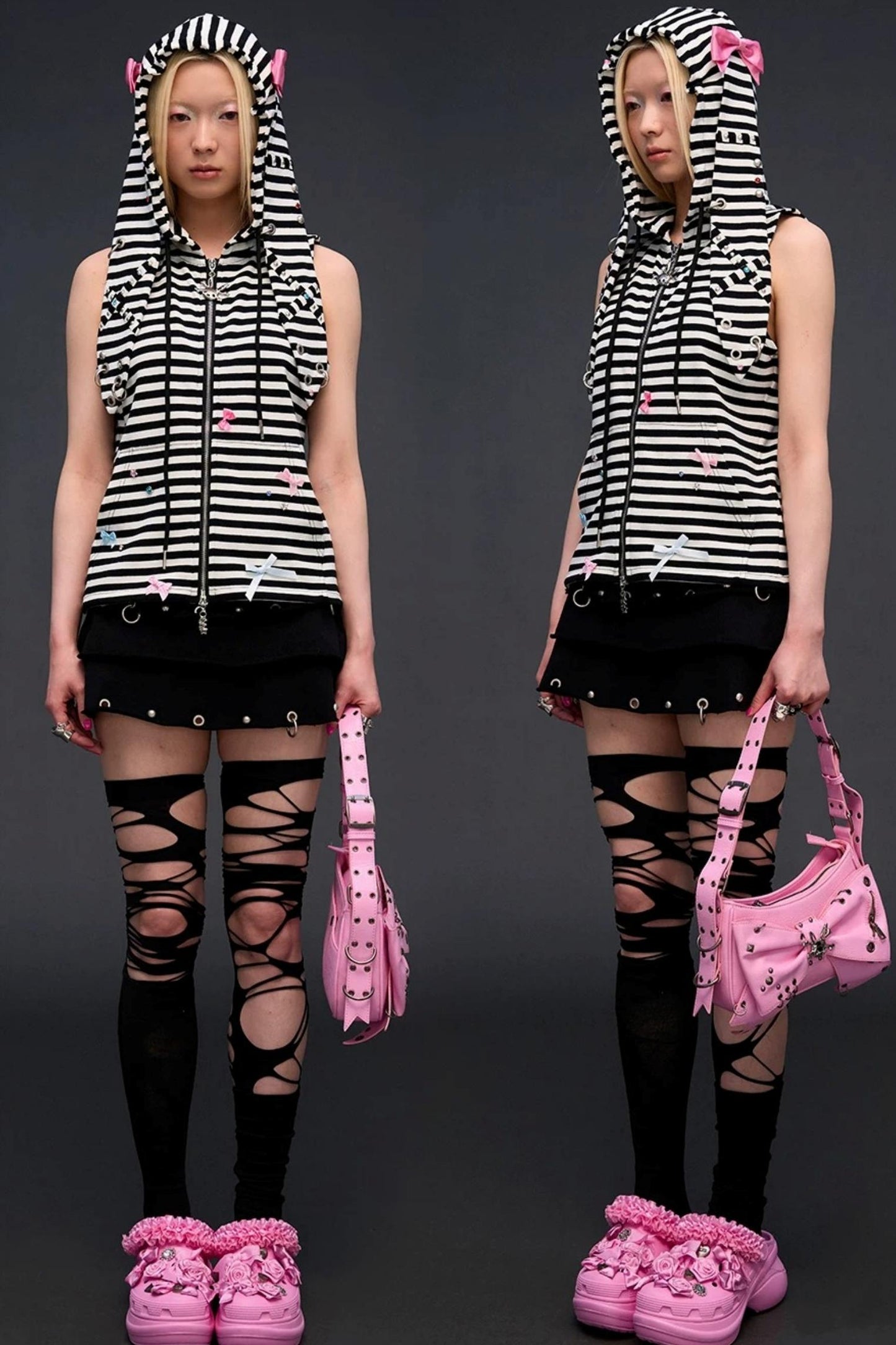 Rhinestone Bowknot Striped Vest