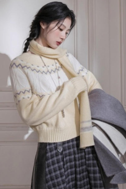 Jacquard Wool Sweater With Scarf Set