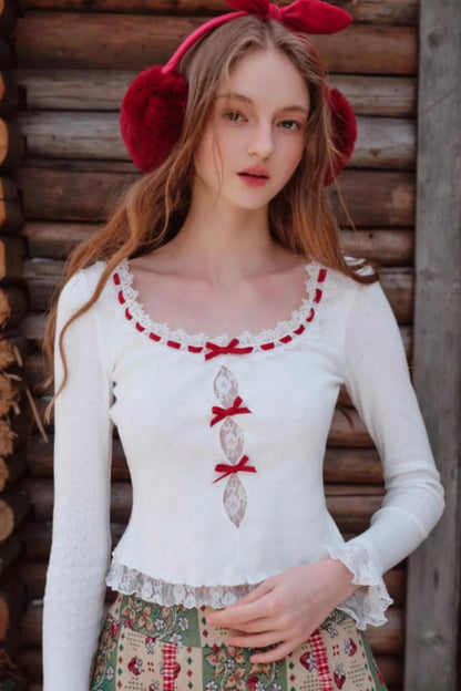 Berry Knit Lace Top Skirt Set-Up