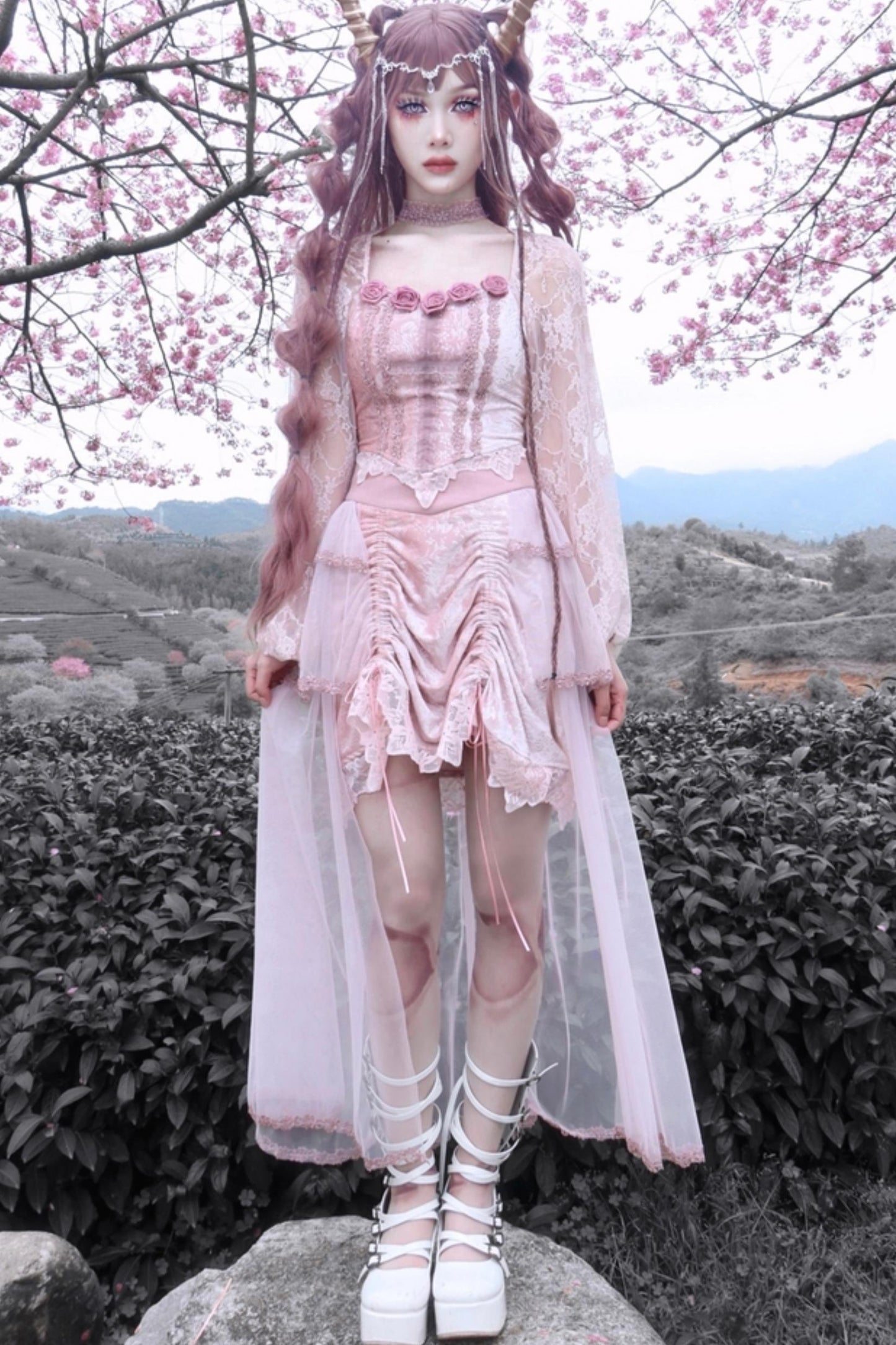 Gothic Embossed Pink Court Skirt