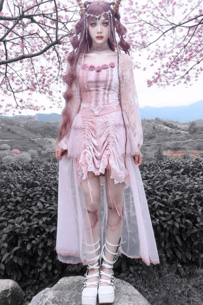 Gothic Embossed Pink Court Skirt