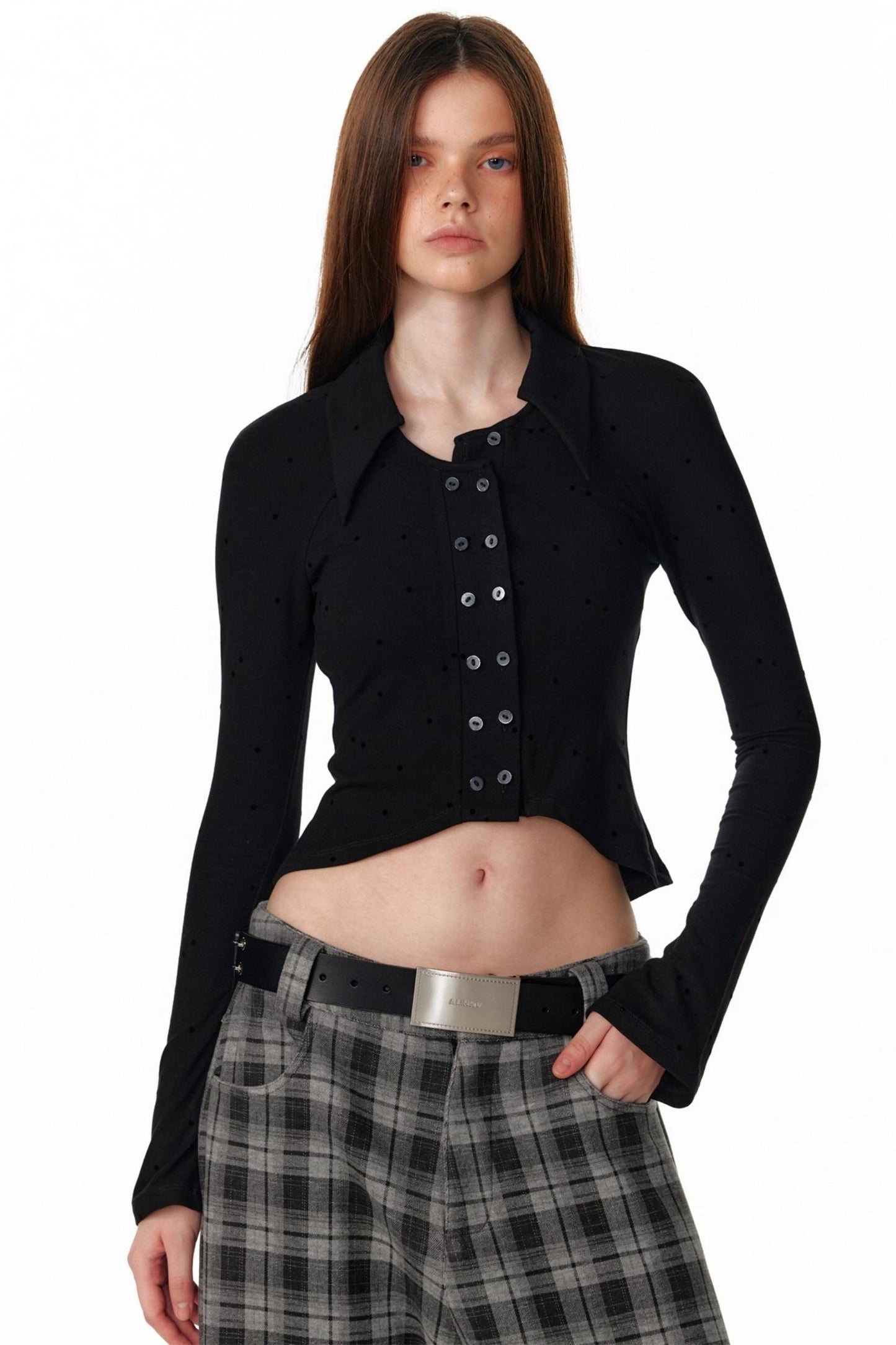 Vintage Polka Dot Slim Long Sleeve T-Shirt